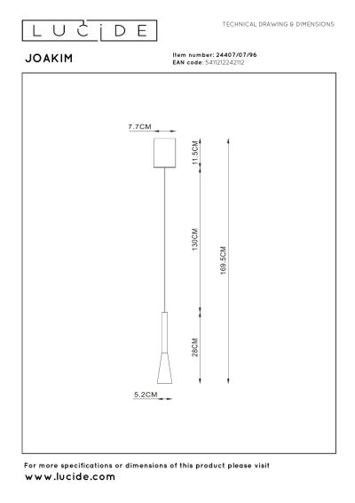Lucide JOAKIM - Pendant light - Ø 7,7 cm - LED Dim. - CCT - 1x7W 2700K/4000K - With replaceable LED module - Coffee - Premium